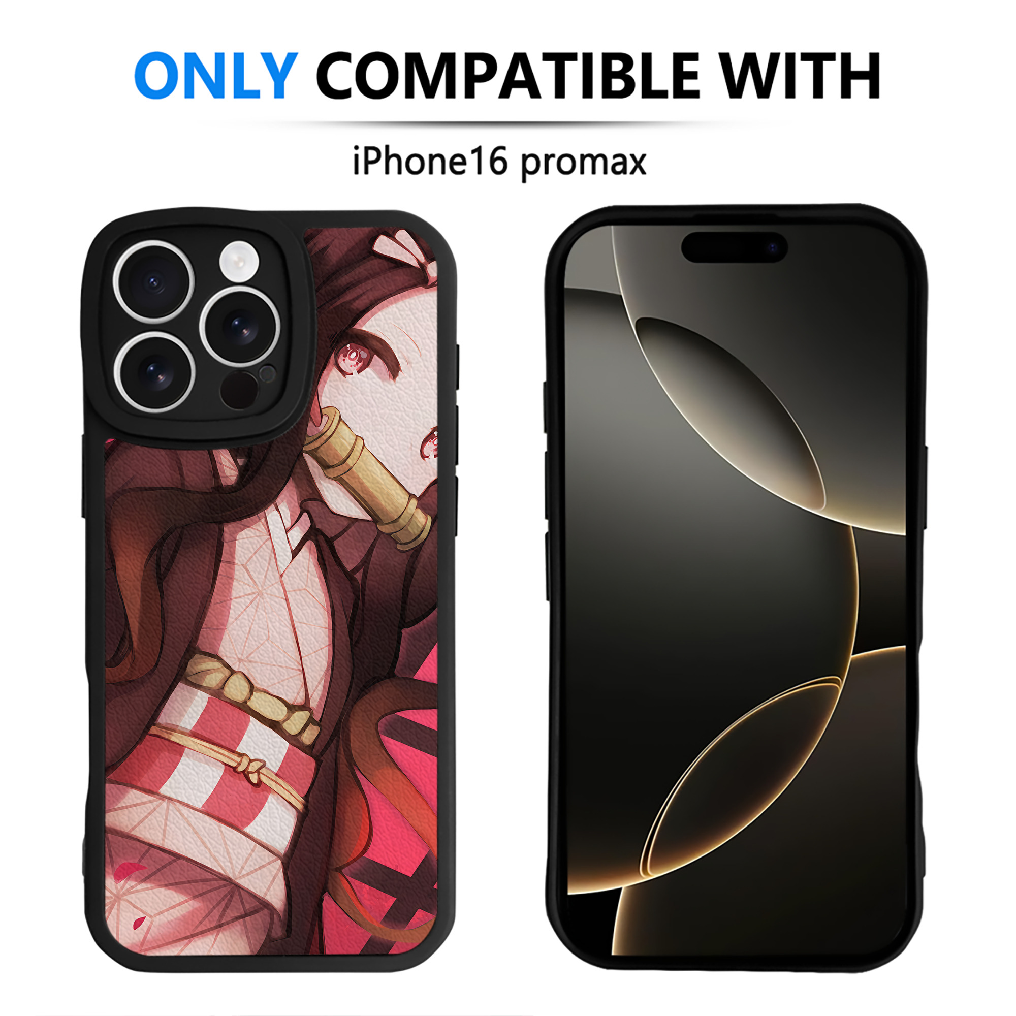 （画像用） 鬼滅の刃（きめつのやいば）竈門 禰󠄀豆子／かまど ねずこ Kamado Nezuko 【iPhone 16シリーズ対応】シリコンスマホケース（レザー調） 材質：シリコン